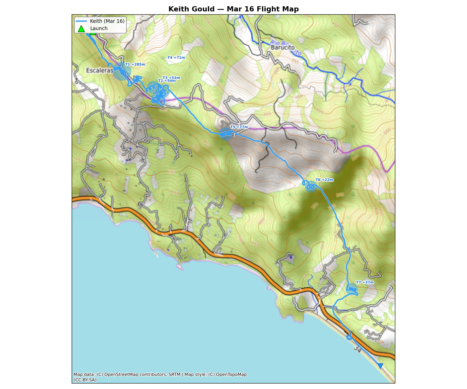 Flight map with thermal locations