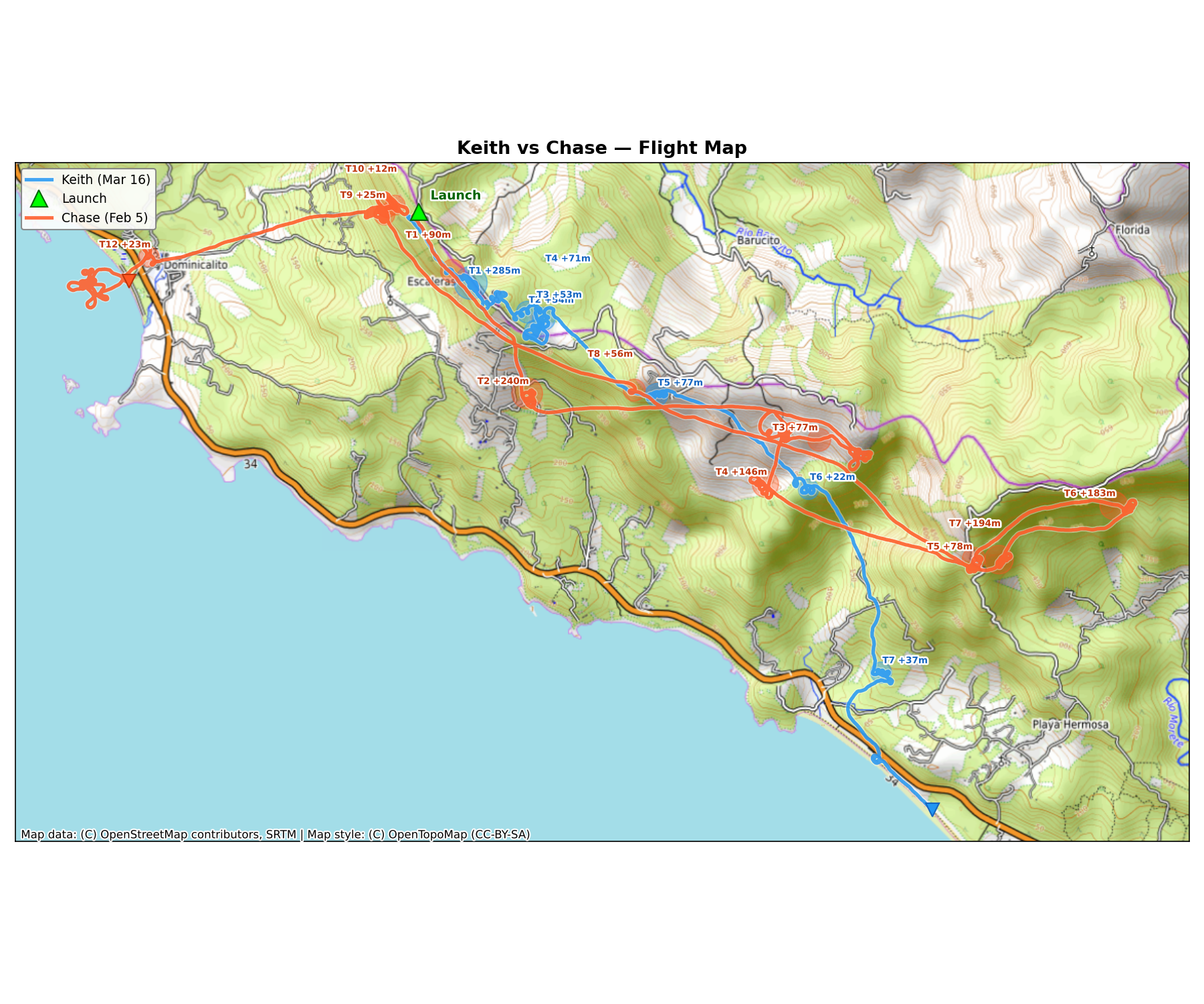 Flight map with thermals
